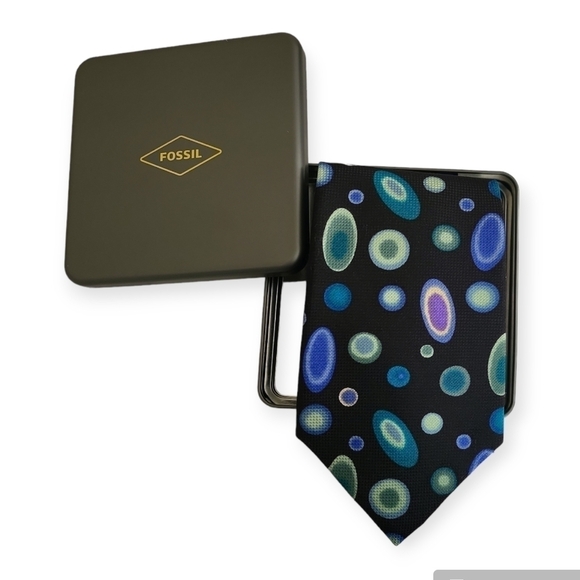 Fossil Black Atomic Print Peek a Boo Fossil Flyer Silk Tie - Picture 5 of 7